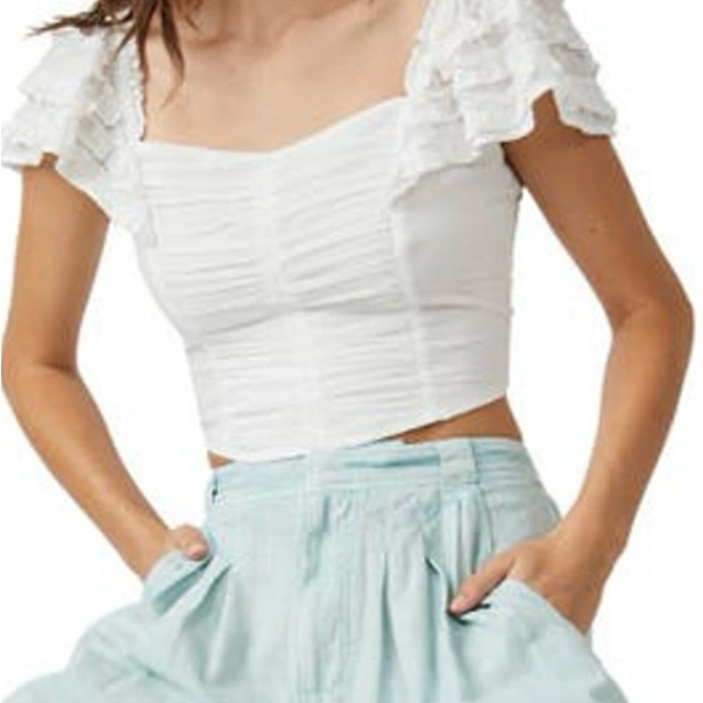 NWT Free People Haut Thank You Very Sweetly White Crop Top L #55